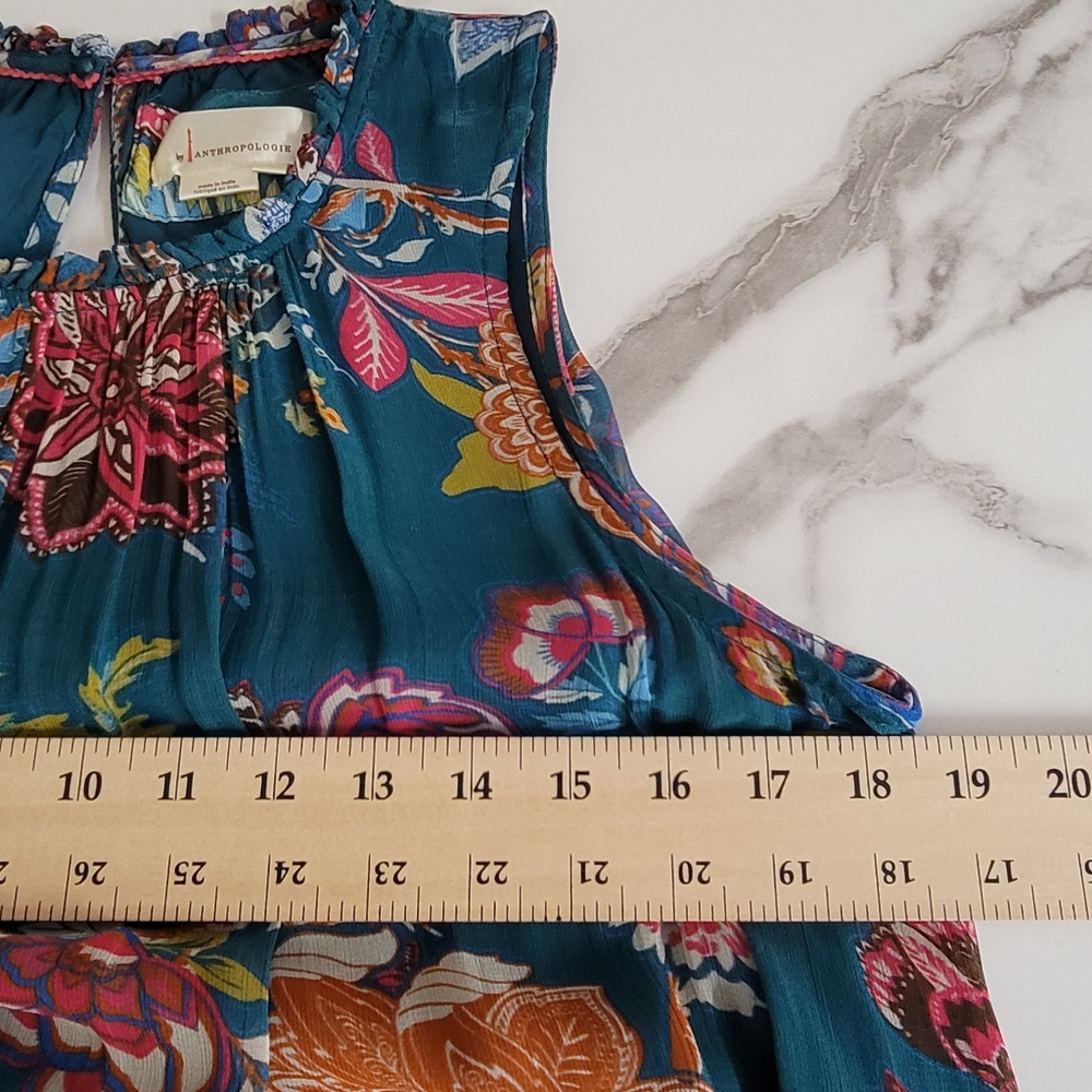 Anthropologie Natalie Trapeze Dress Womens Floral Sheer Overlay High Neck  Sz S - Picture 6 of 12